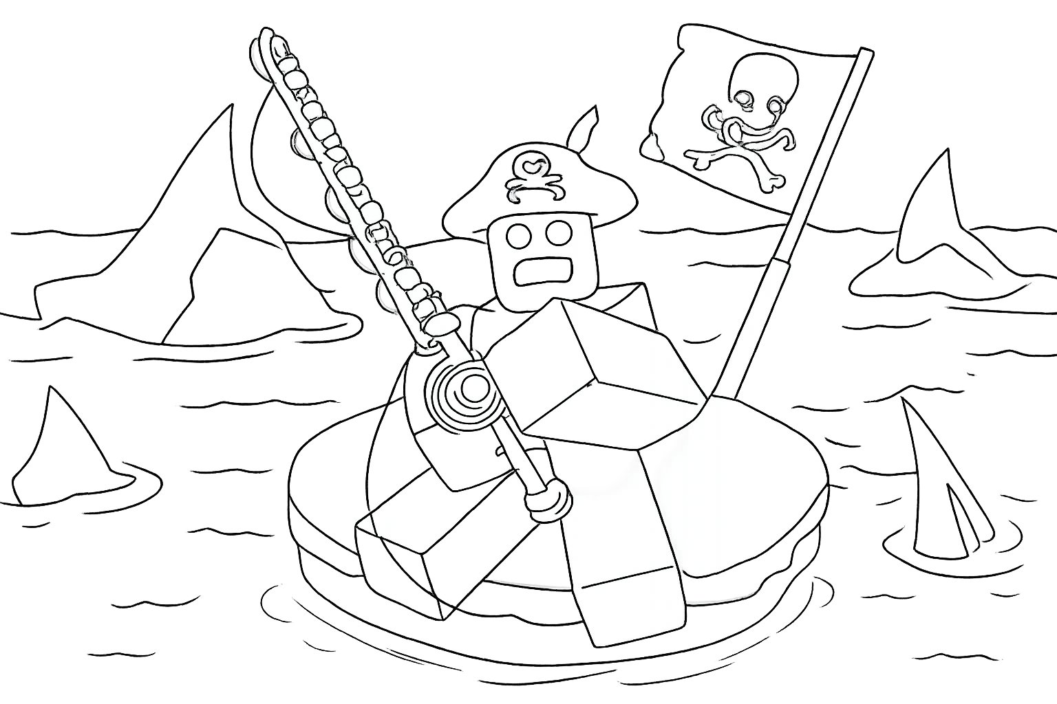 Fisch Roblox kleurplaat - zwart-wit lijntekening