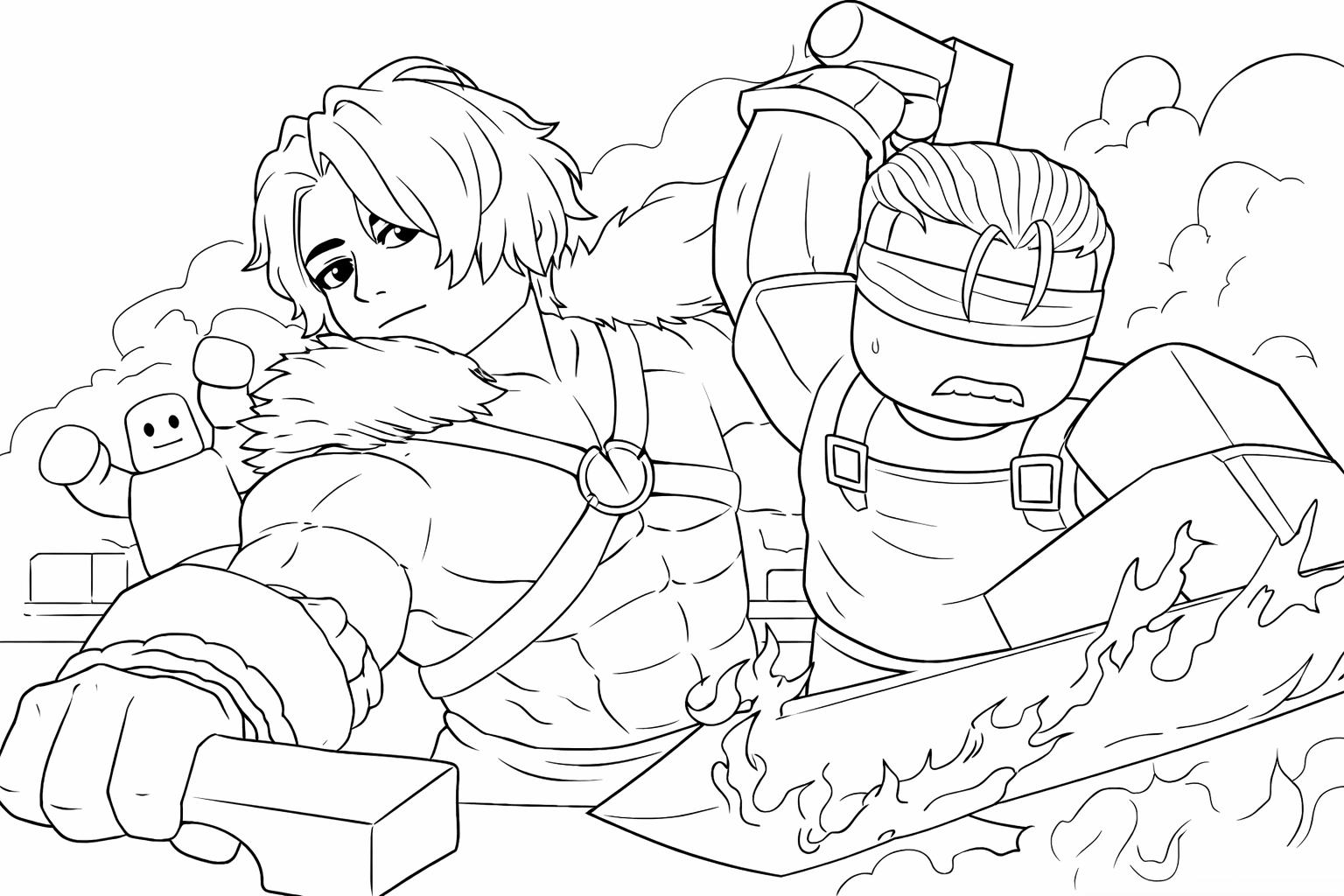 The Forge Roblox kleurplaat - zwart-wit lijntekening