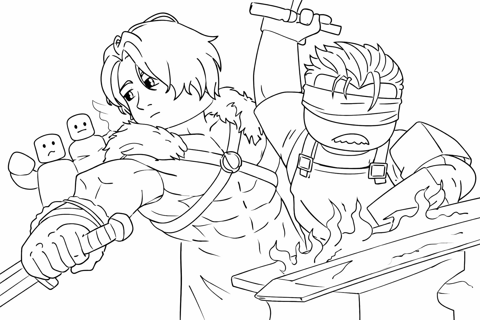 The Forge Roblox kleurplaat - zwart-wit lijntekening