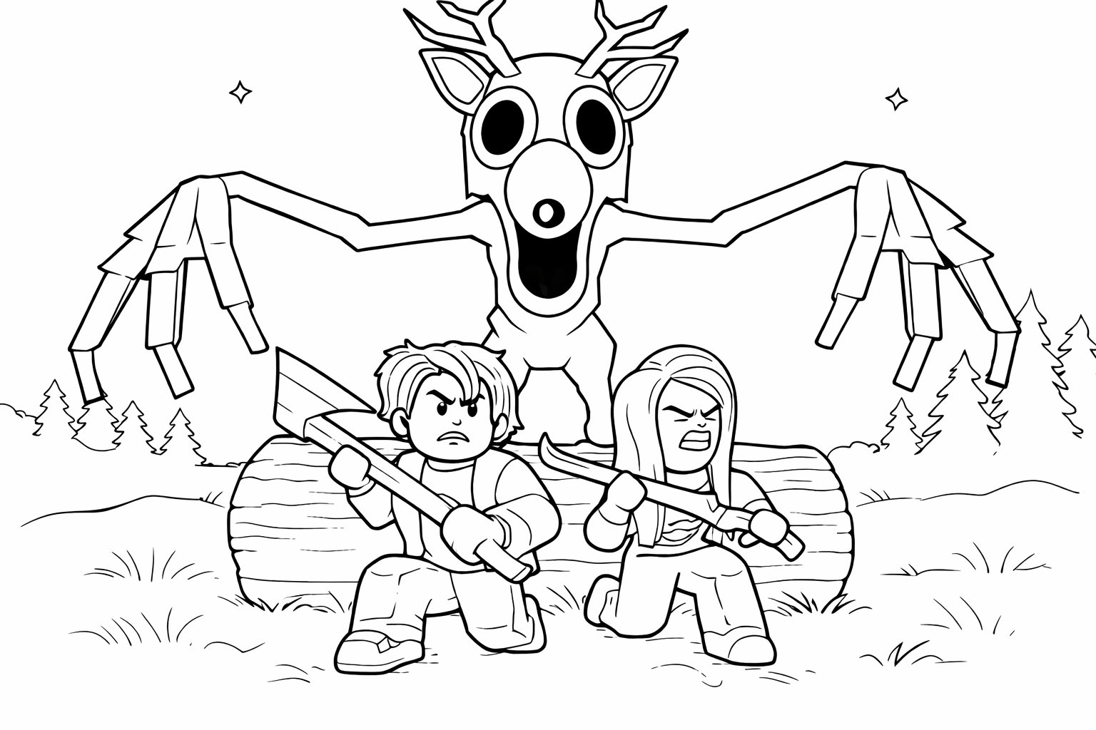 99 Nights in the Forest kleurplaat - zwart-wit lijntekening