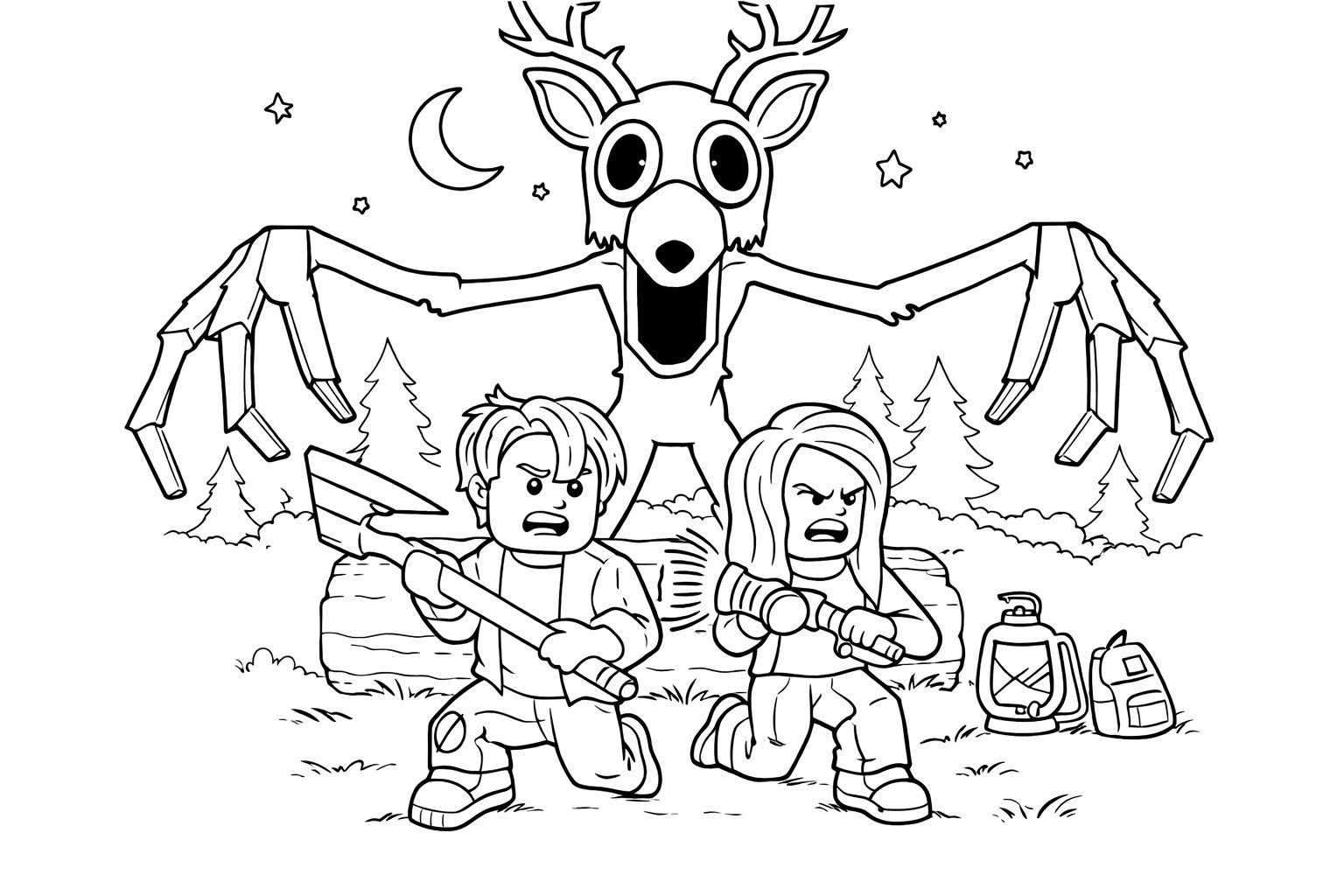 99 Nights in the Forest kleurplaat - zwart-wit lijntekening