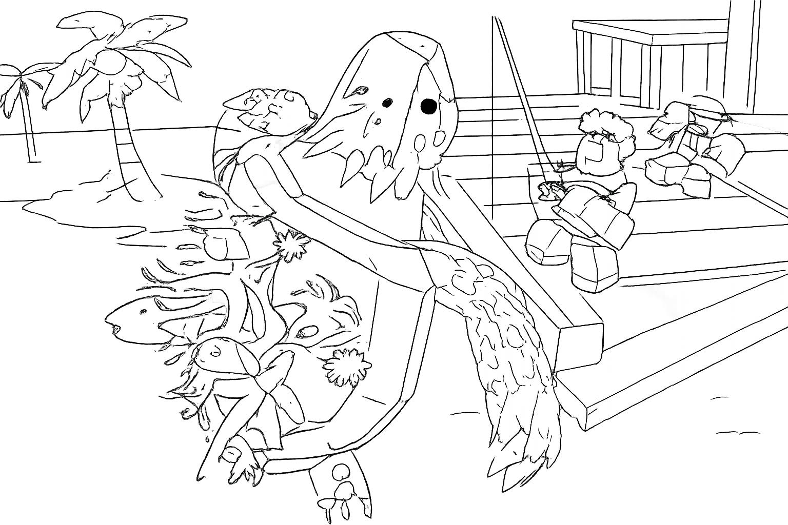 Fisch Roblox kleurplaat - zwart-wit lijntekening