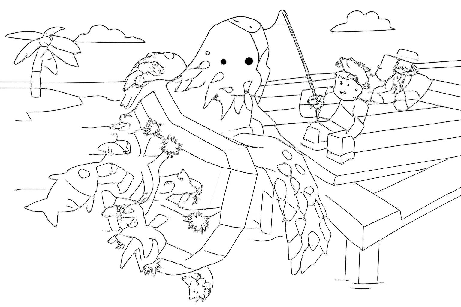 Fisch Roblox kleurplaat - zwart-wit lijntekening