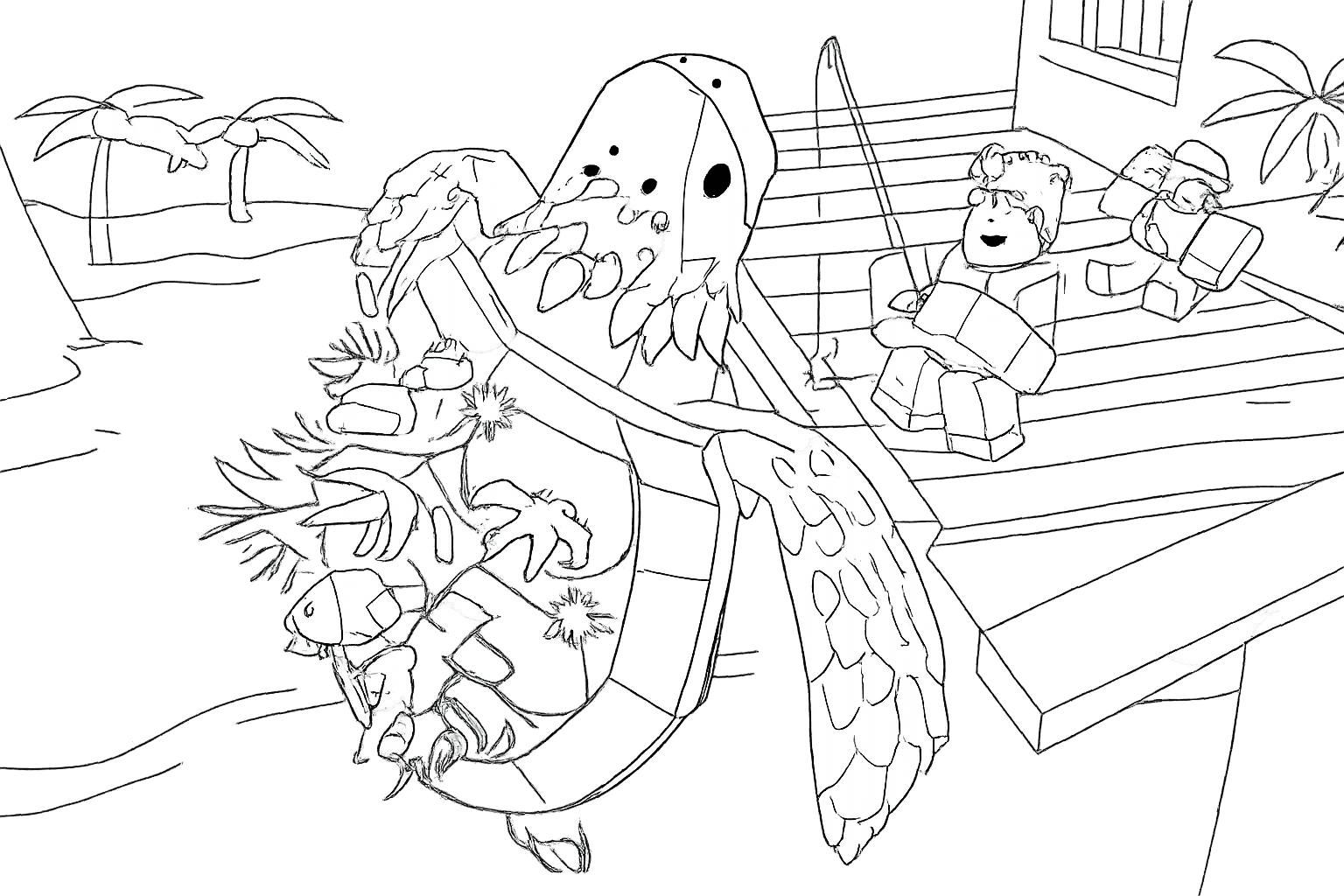 Fisch Roblox kleurplaat - zwart-wit lijntekening