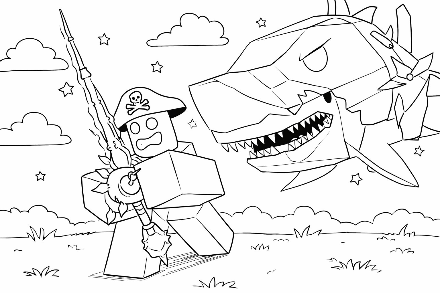 Fisch Roblox kleurplaat - zwart-wit lijntekening