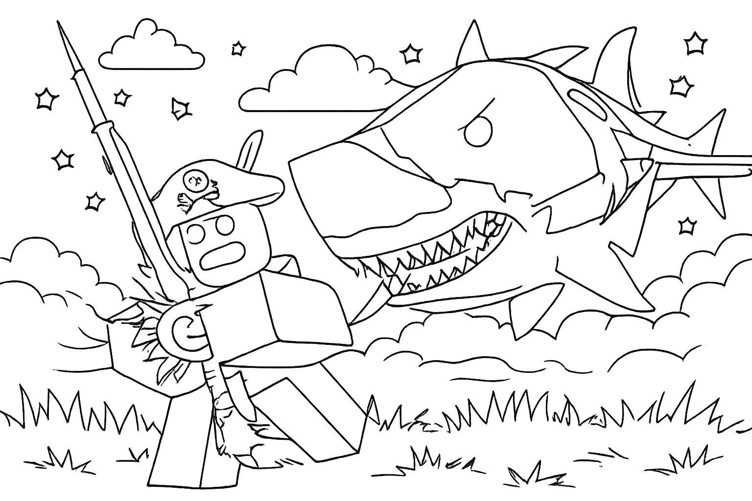 Fisch Roblox kleurplaat - zwart-wit lijntekening