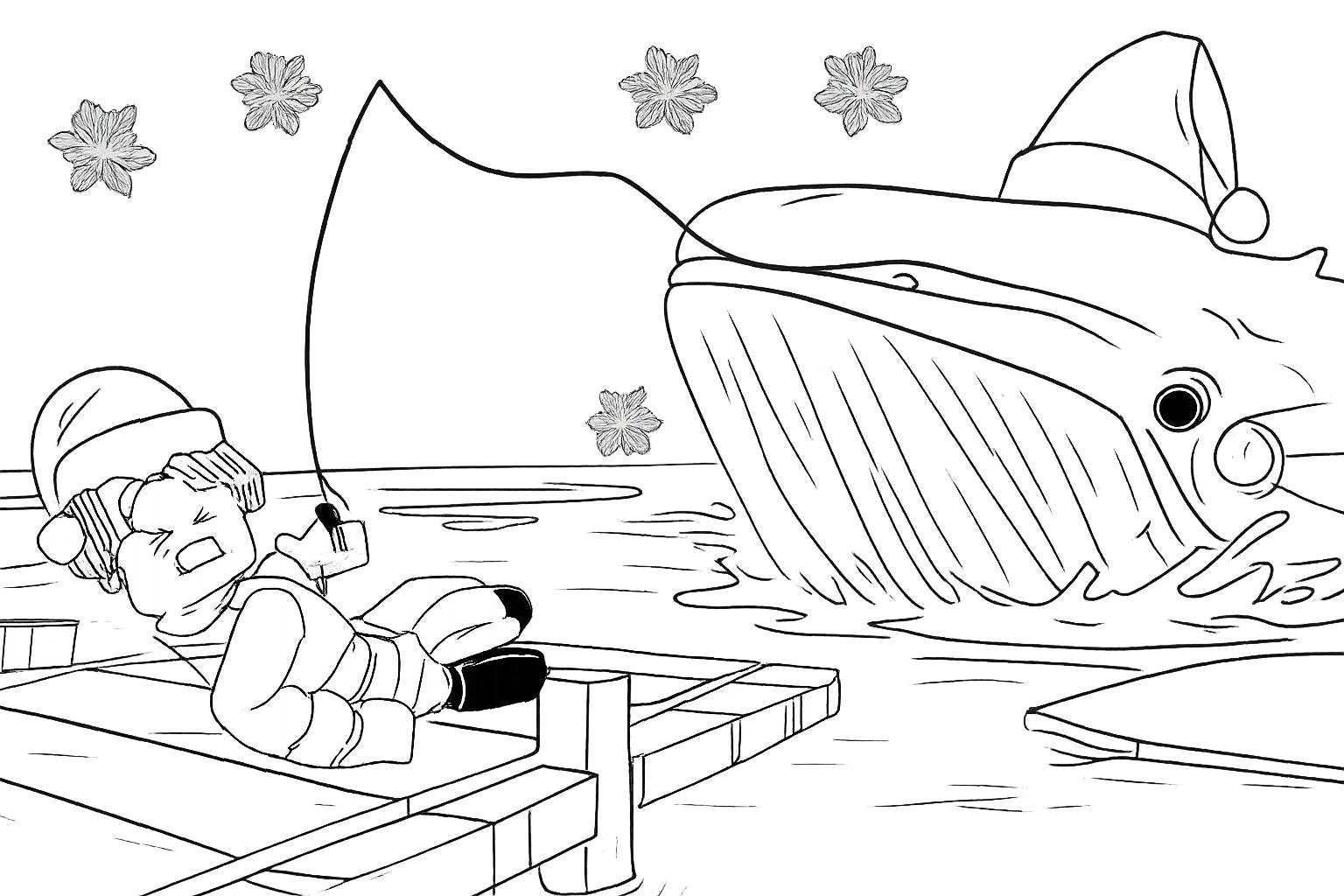 Fish It! Roblox kleurplaat - zwart-wit lijntekening