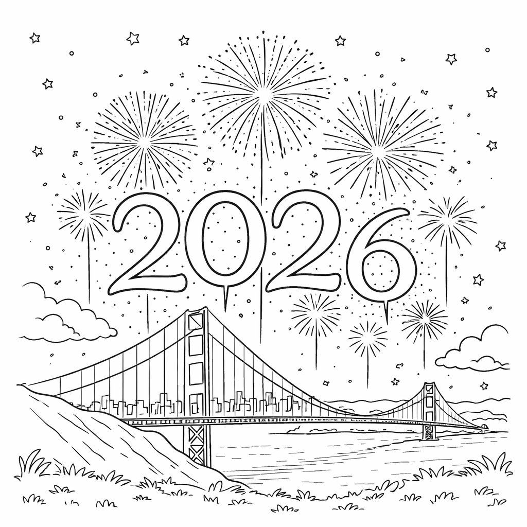 oud en nieuw 2026 Malvorlage Linienzeichnung