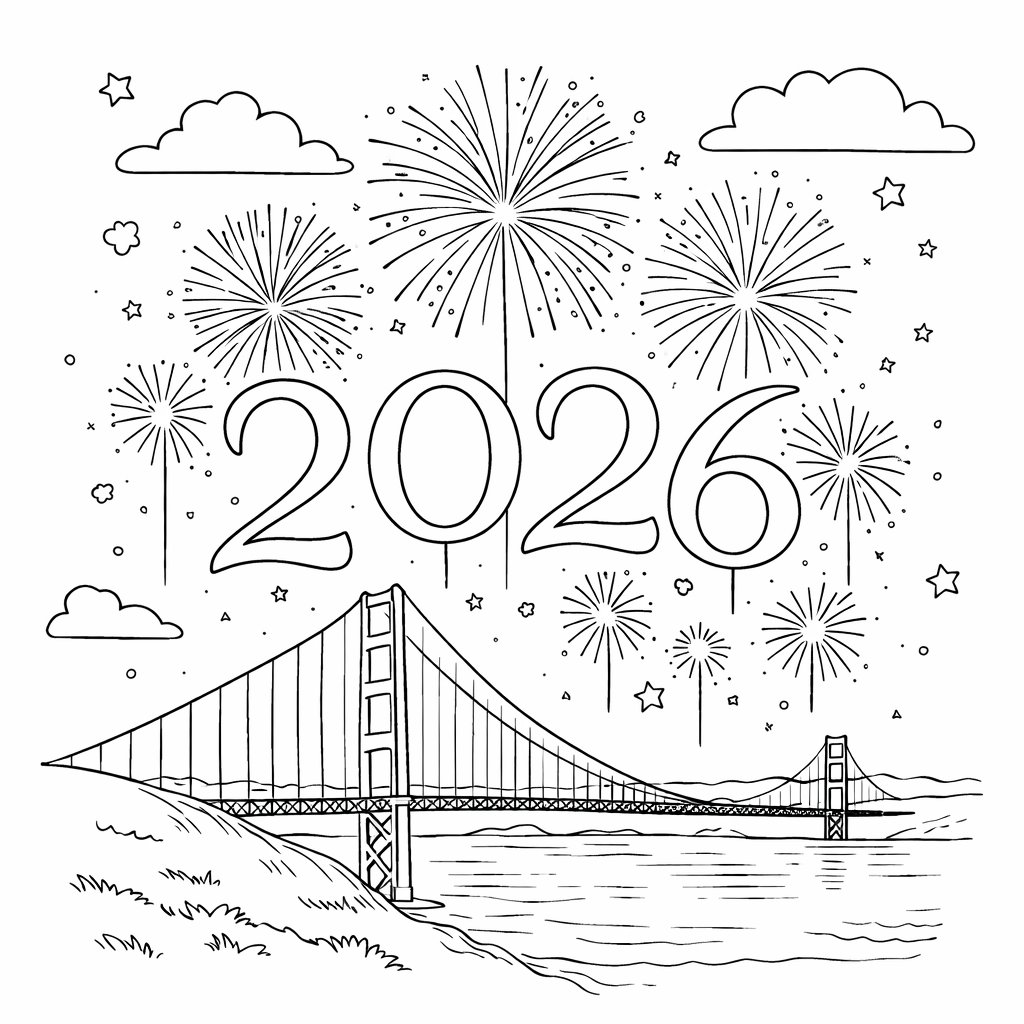 Coloriage oud en nieuw 2026 dessin au trait