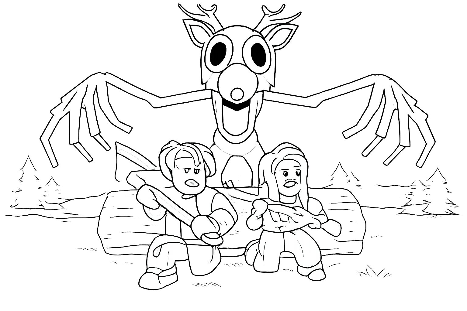 99 Nights in the Forest kleurplaat - zwart-wit lijntekening