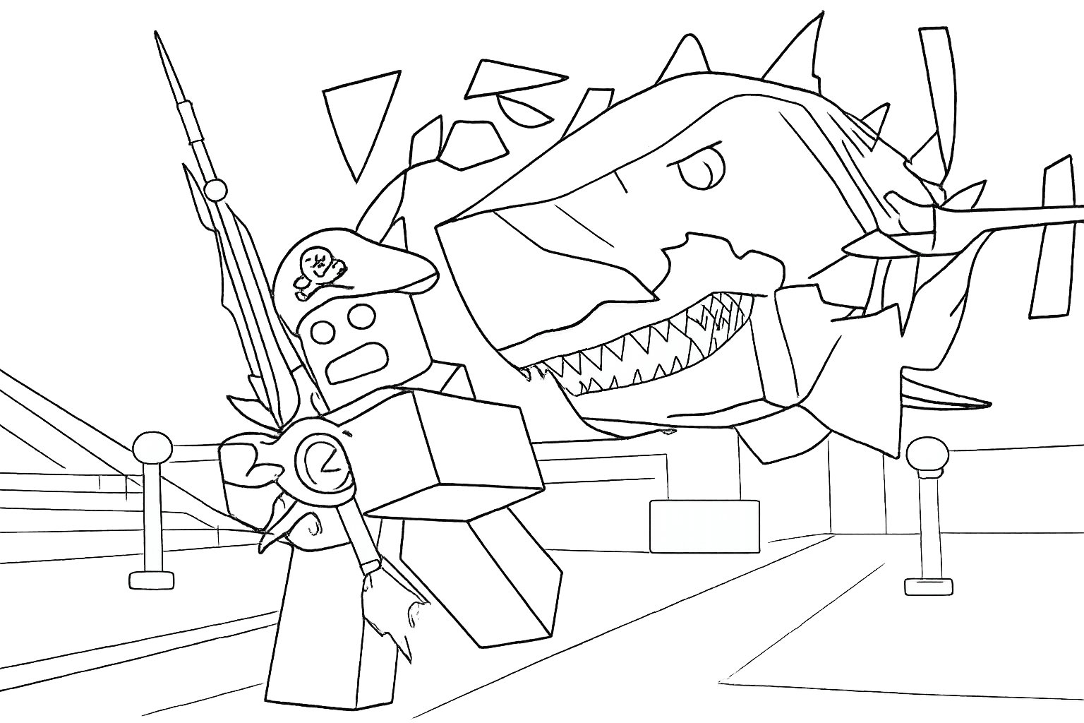 Fisch Roblox kleurplaat - zwart-wit lijntekening