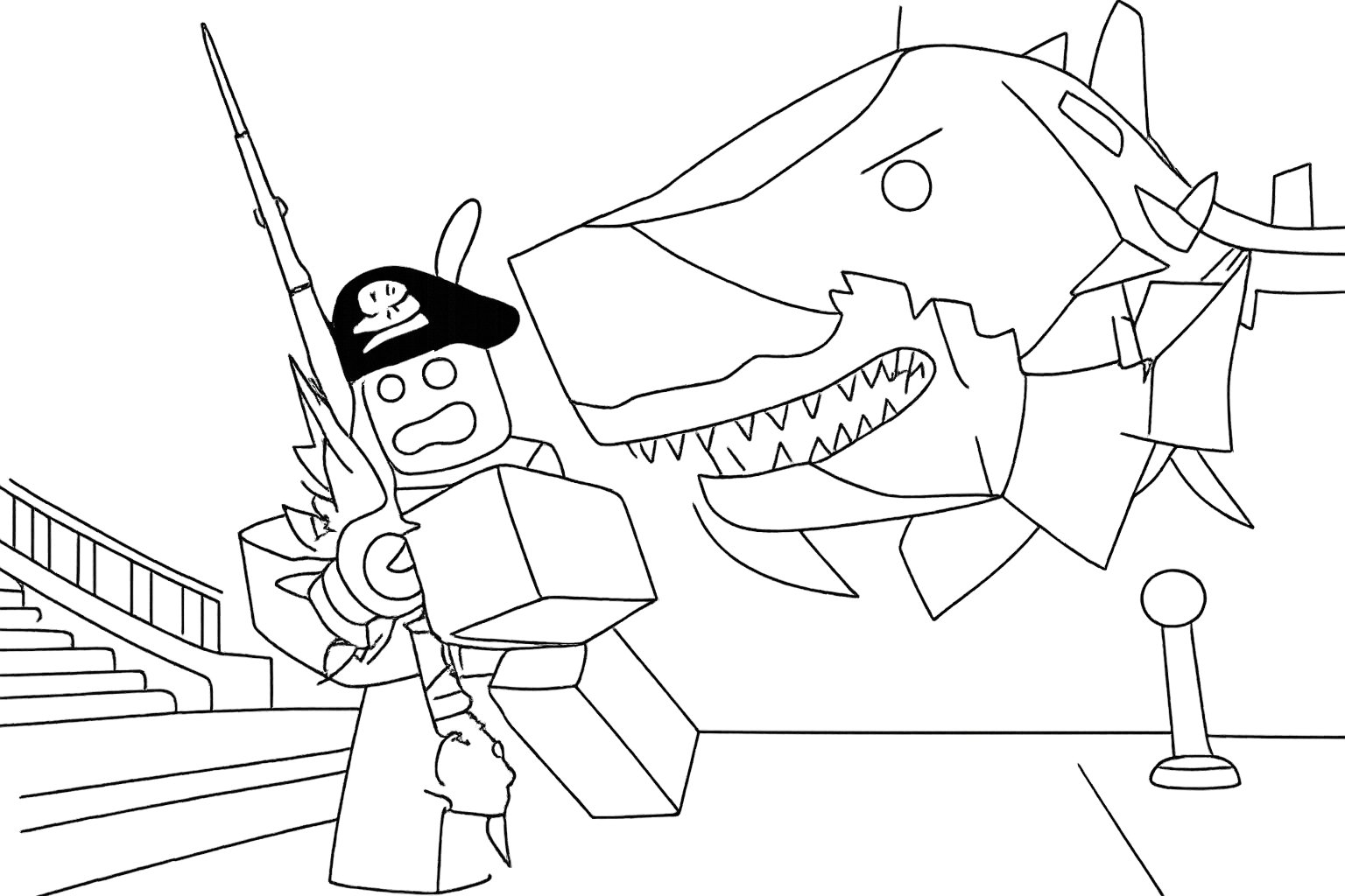 Fisch Roblox kleurplaat - zwart-wit lijntekening
