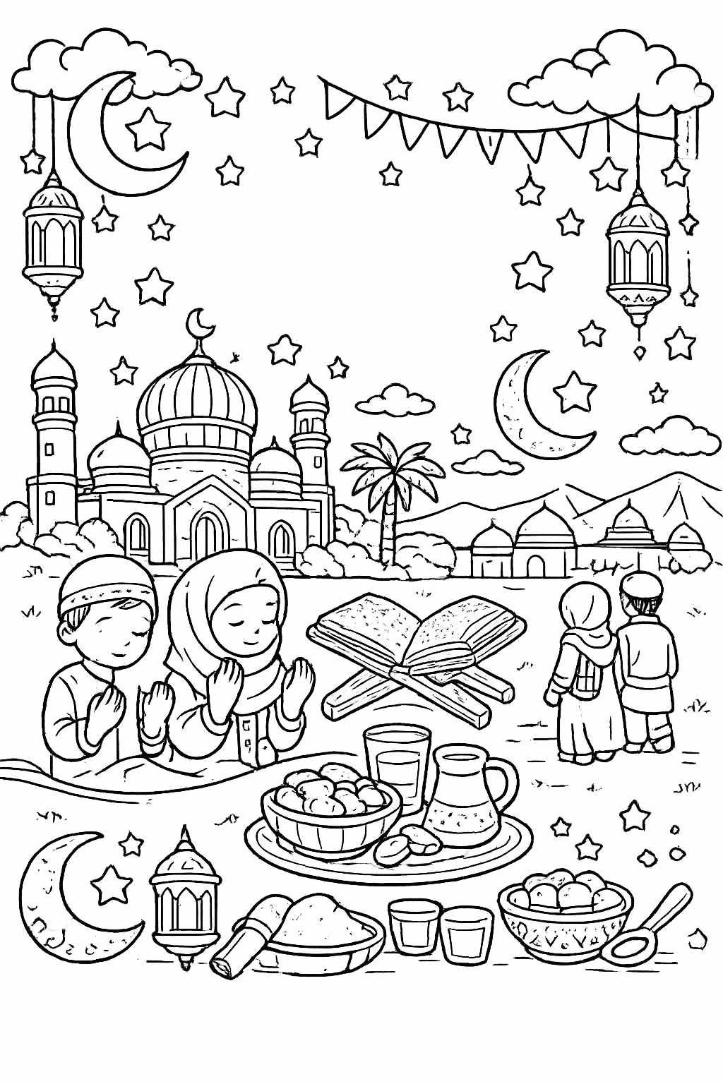 ramadan coloring page line art