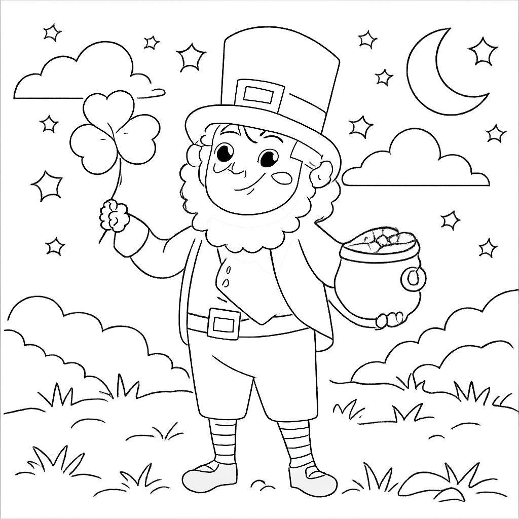 Dibujo para colorear leprechaun line art