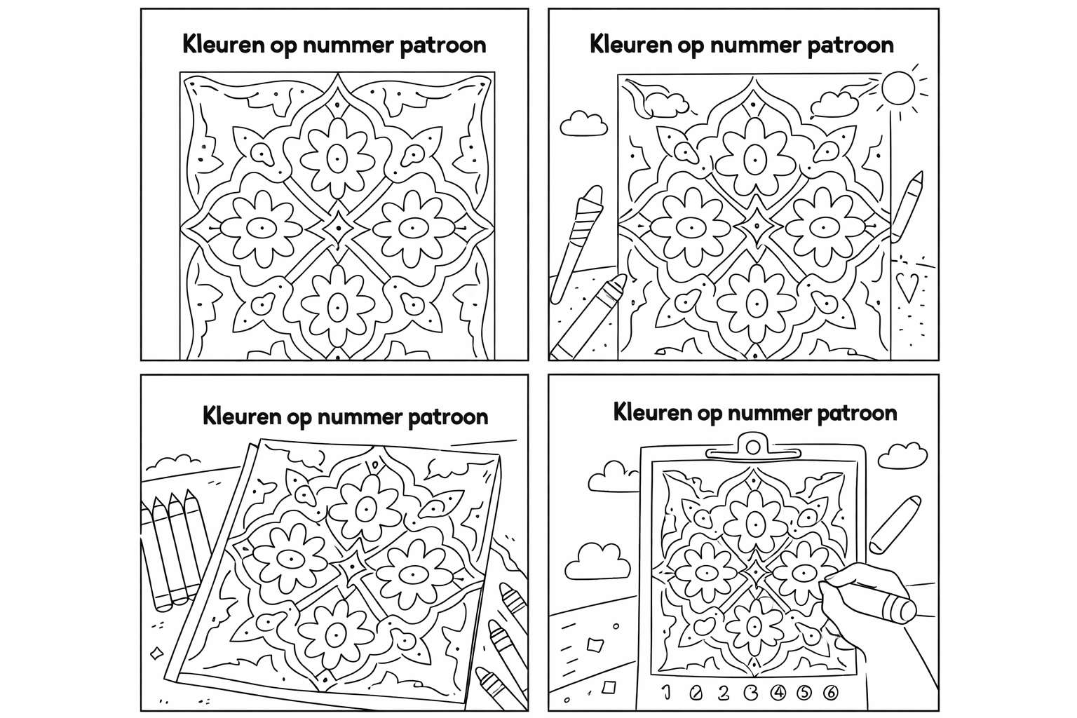 Kleuren op nummer patroon kleurplaat - zwart-wit lijntekening