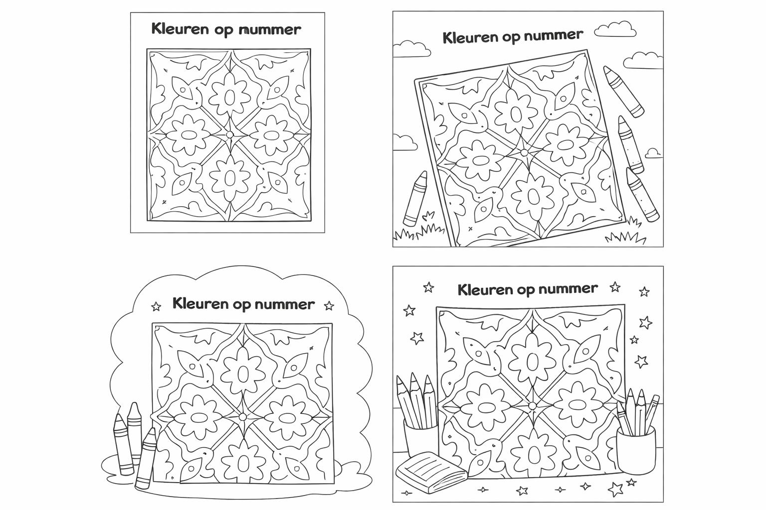 Kleuren op nummer patroon kleurplaat - zwart-wit lijntekening