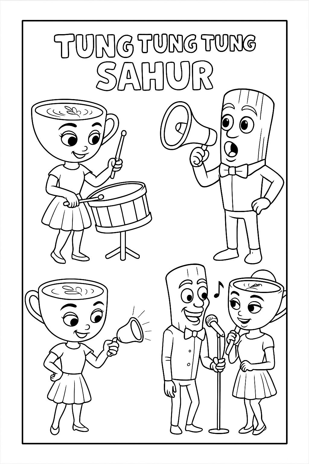 Tung Tung Tung Sahur Variant 4 coloring page for children