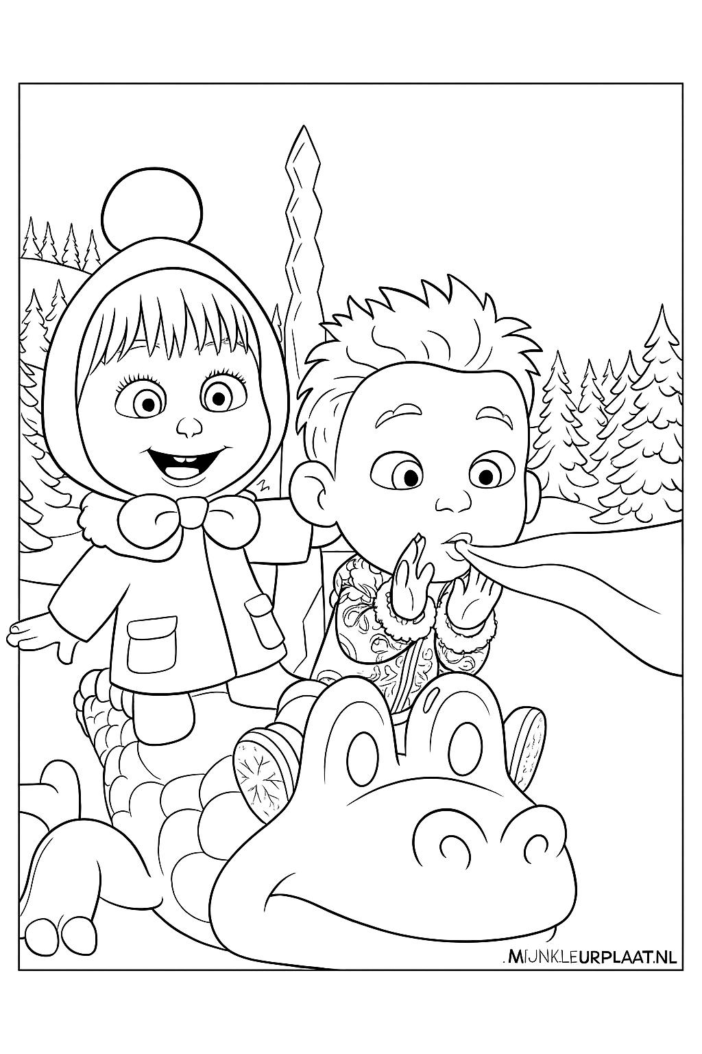 Masha En De Beer Variant 1 coloring page for children