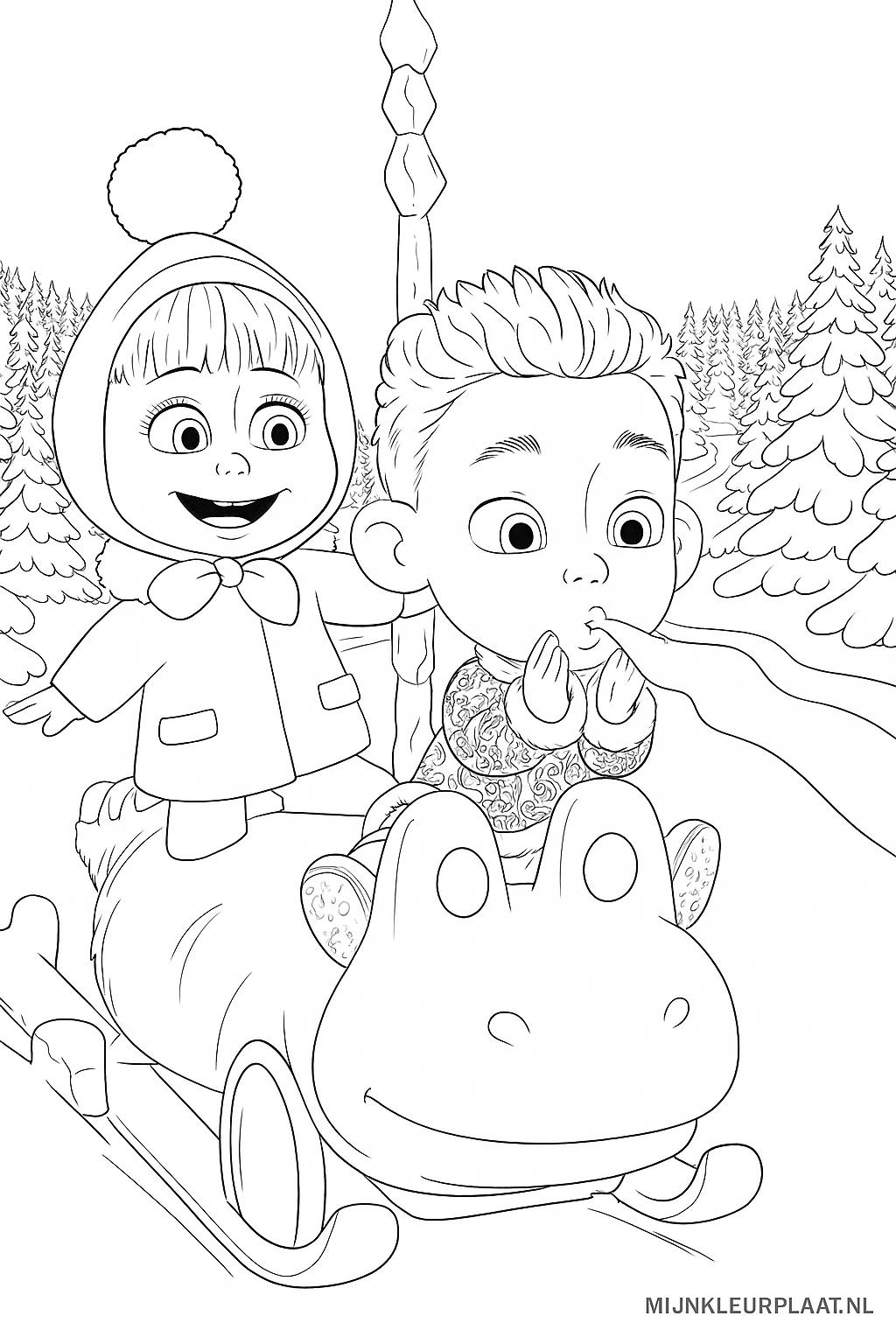 Masha En De Beer Variant 3 coloring page for children