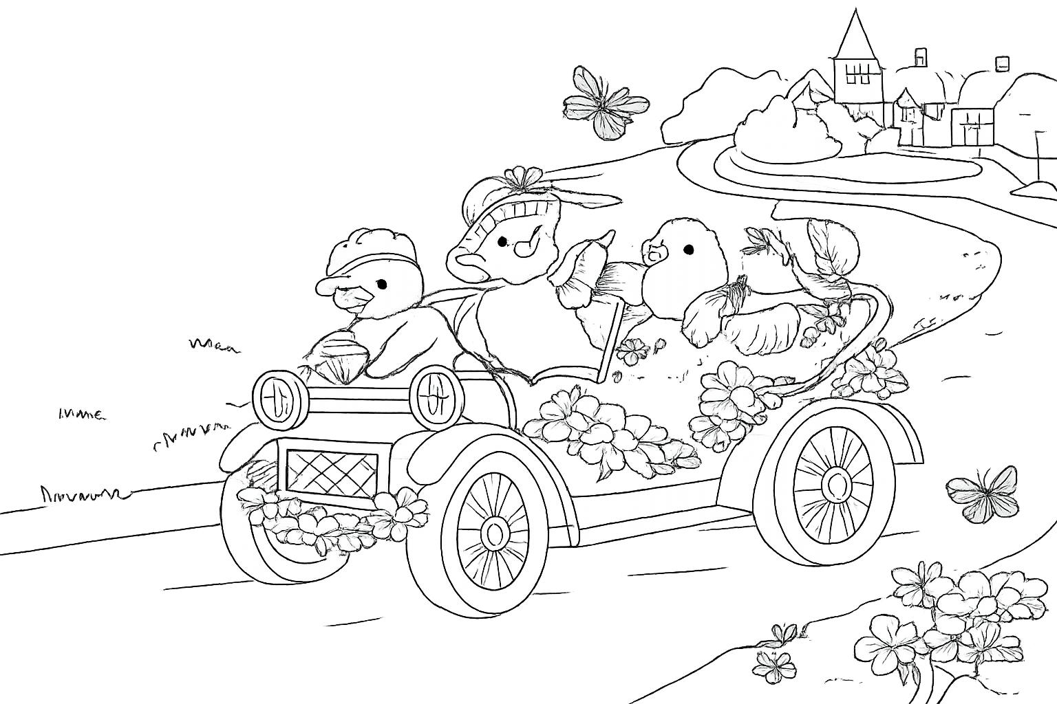 Pasen kuikens coloring page line art