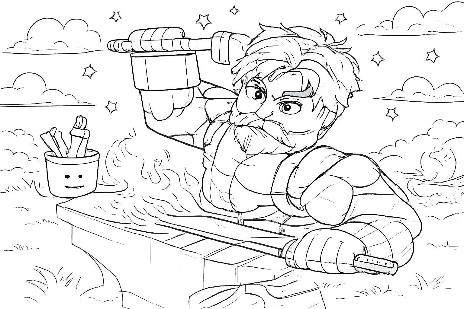 The Forge Roblox kleurplaat - zwart-wit lijntekening