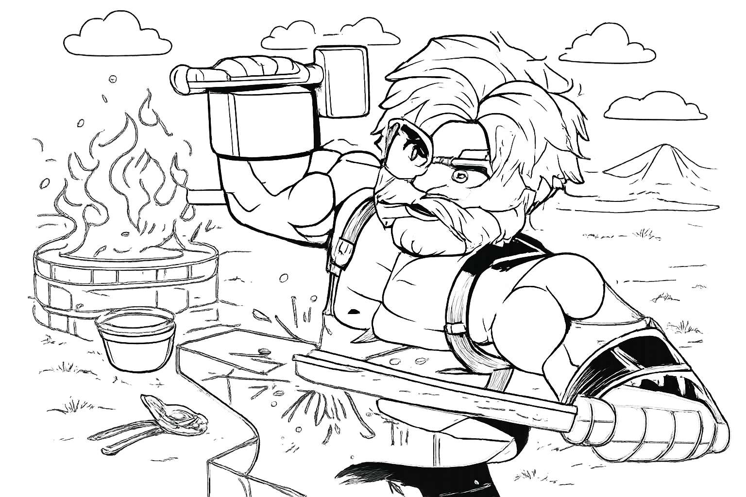 The Forge Roblox kleurplaat - zwart-wit lijntekening