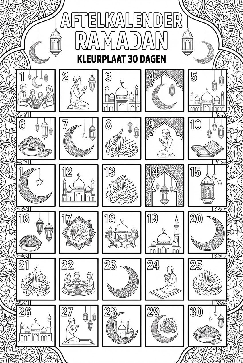 Ramadan kalender coloring page line art