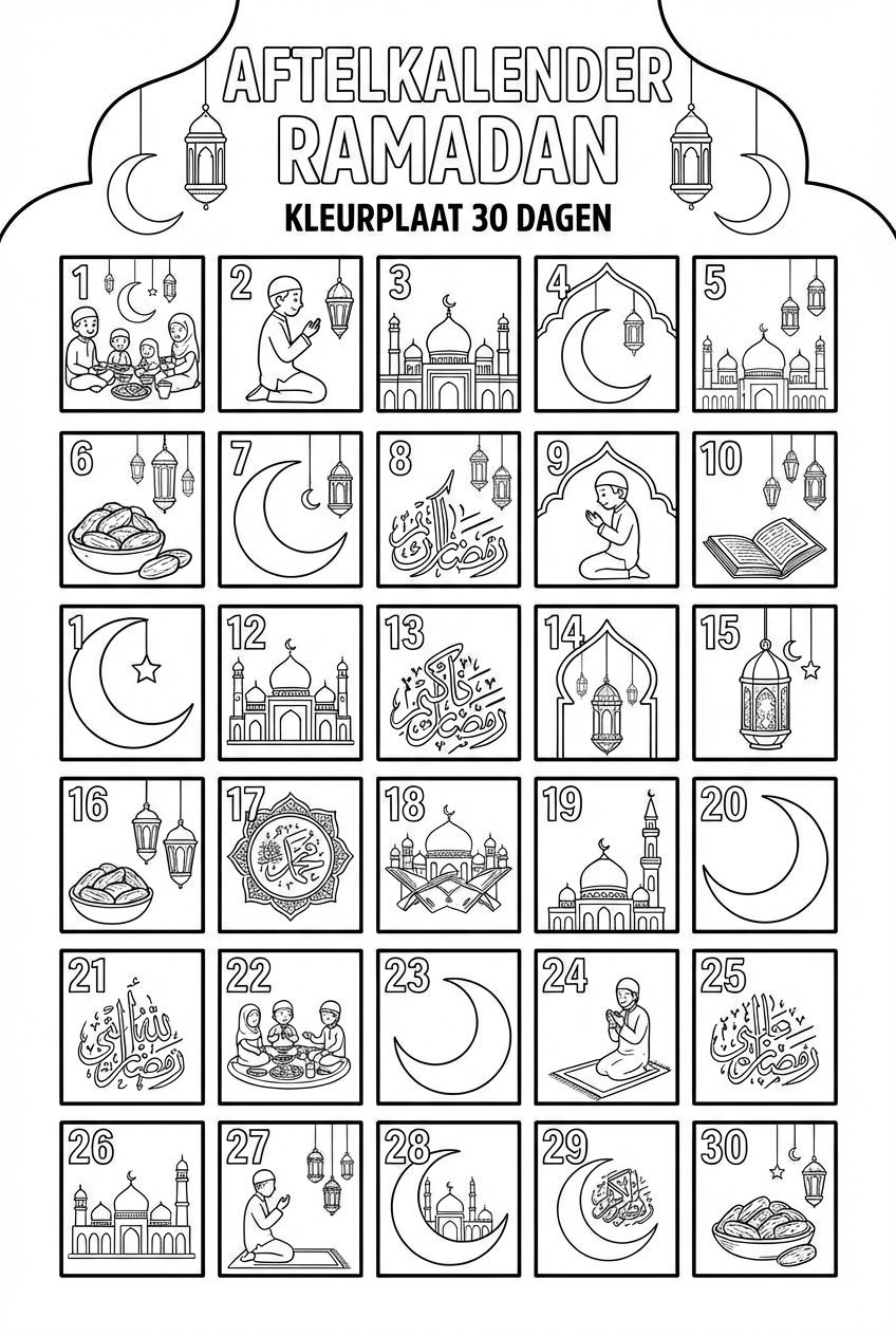 Ramadan kalender coloring page line art