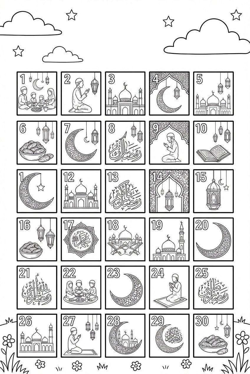 Ramadan kalender coloring page line art