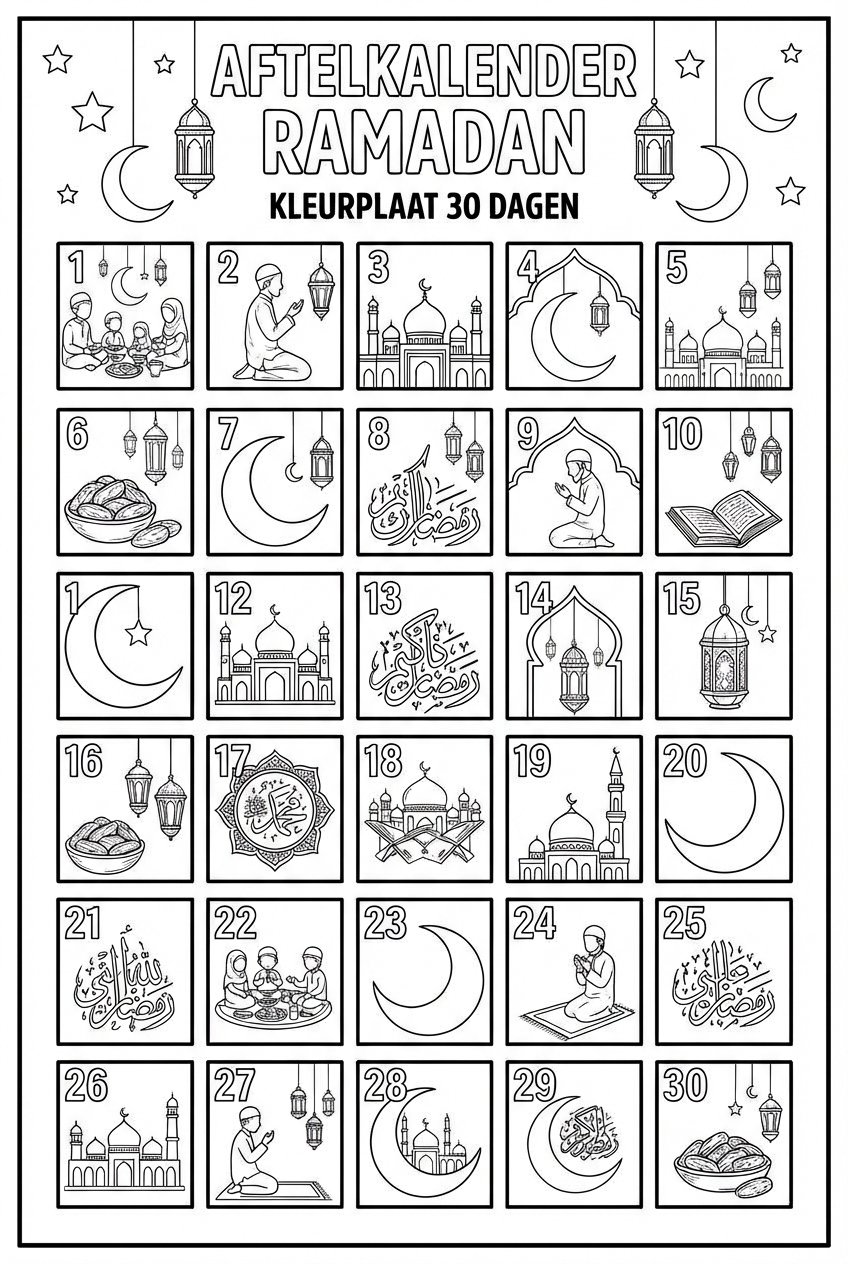 Ramadan kalender coloring page line art