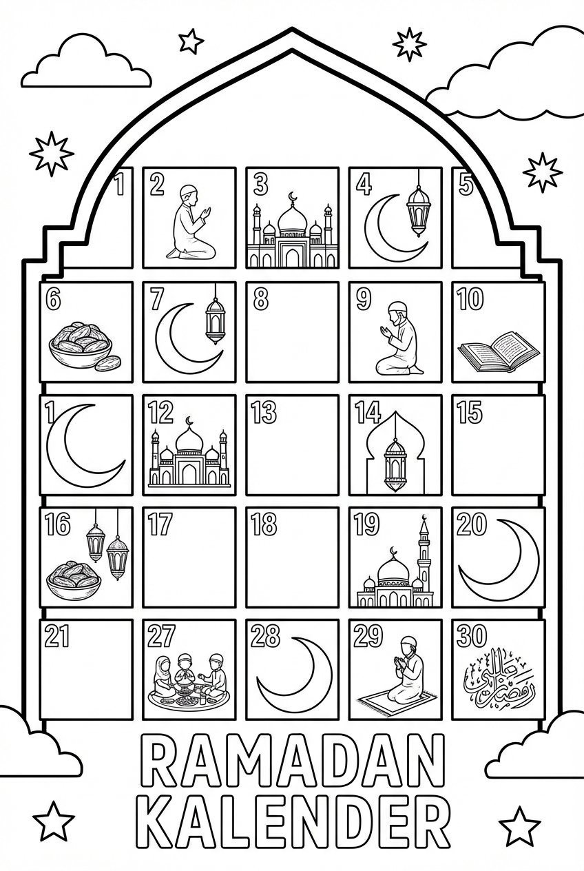 Ramadan kalender coloring page line art