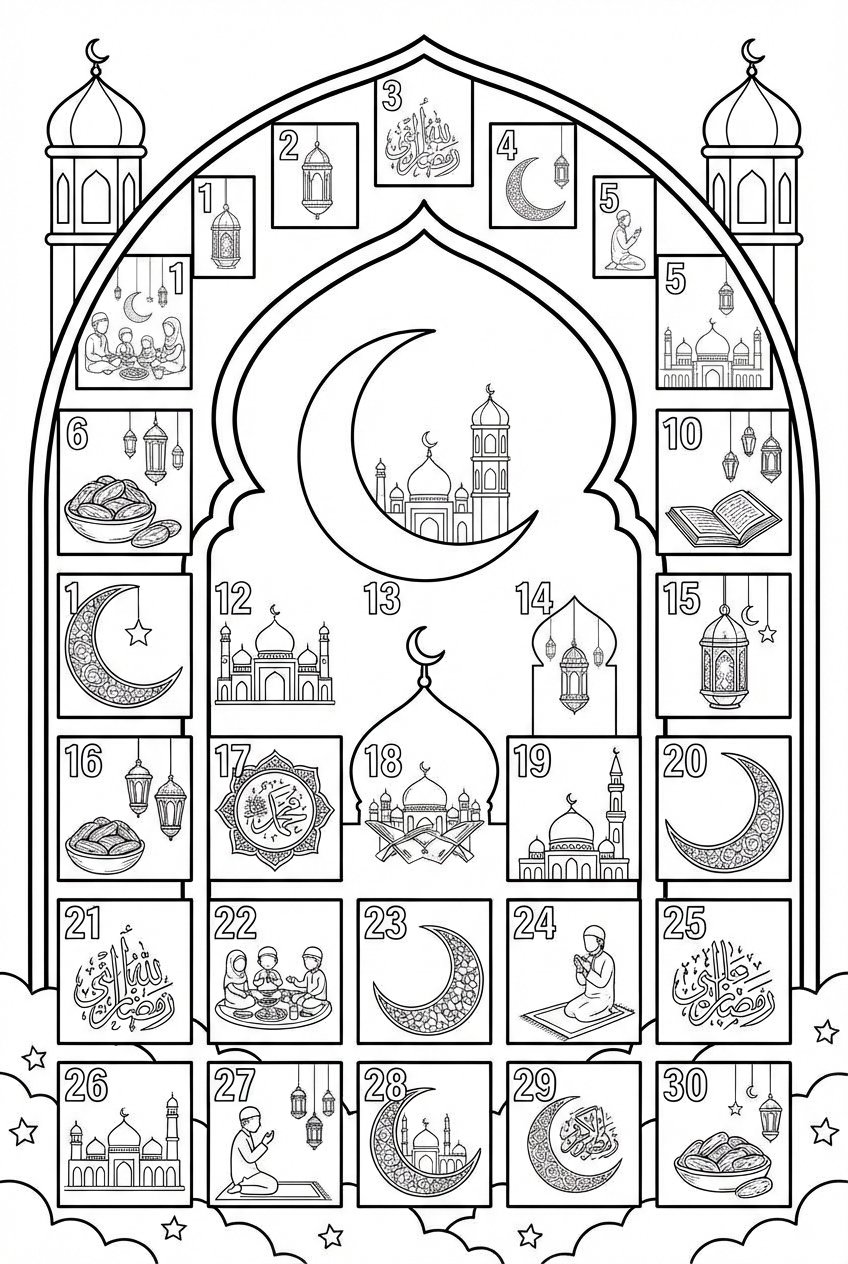 Ramadan kalender coloring page line art