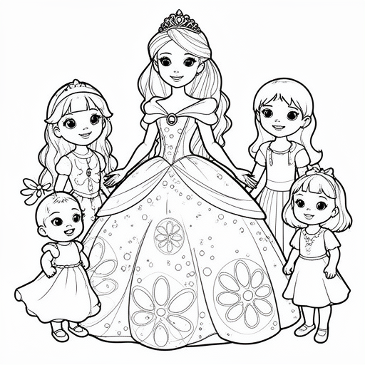 1 Prinses met 2 meisjes en een 1 jongetje en 1 baby en 1 kleuter meisje