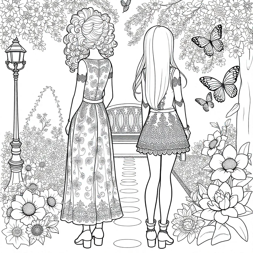 2 Meiden Die Naast Elkaar Met Hun Rug Naar De Camera Staa... coloring page for children