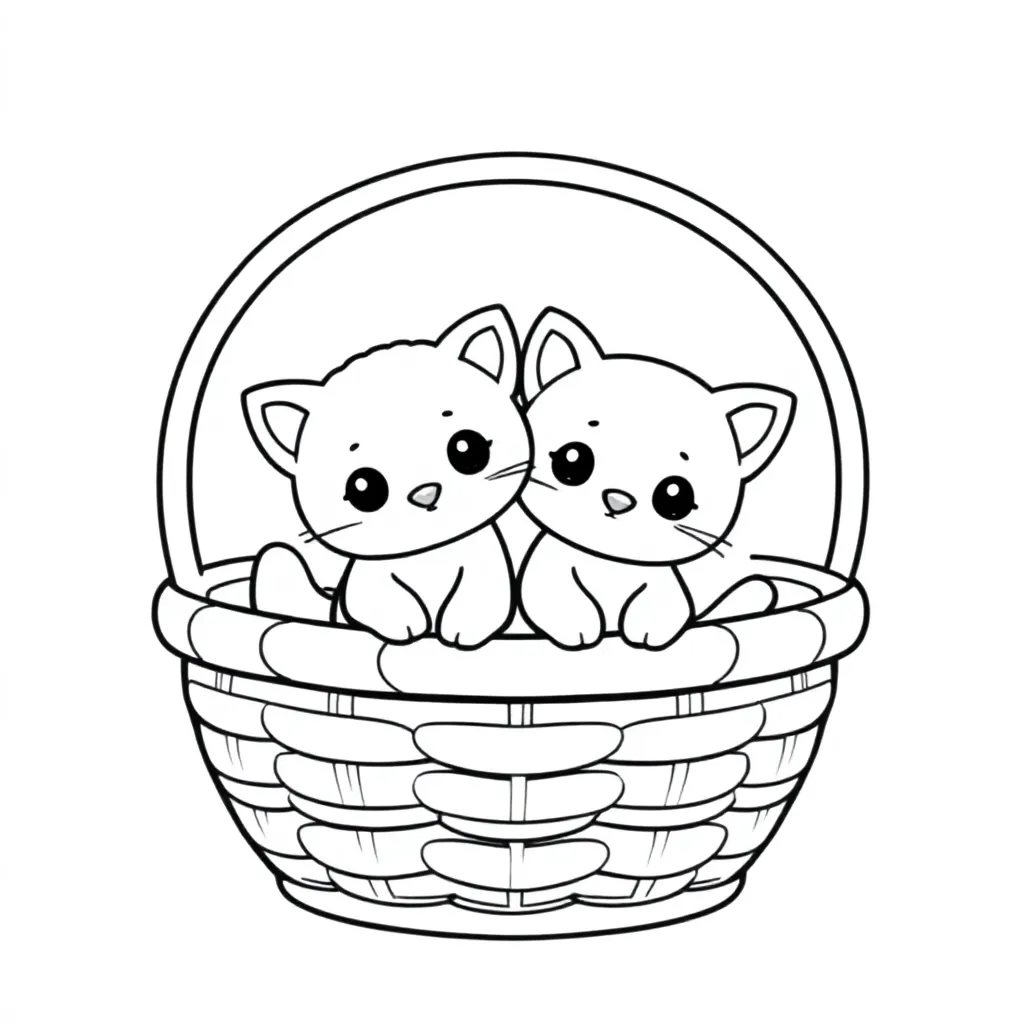2 schattige poejes in een mand coloring page for children
