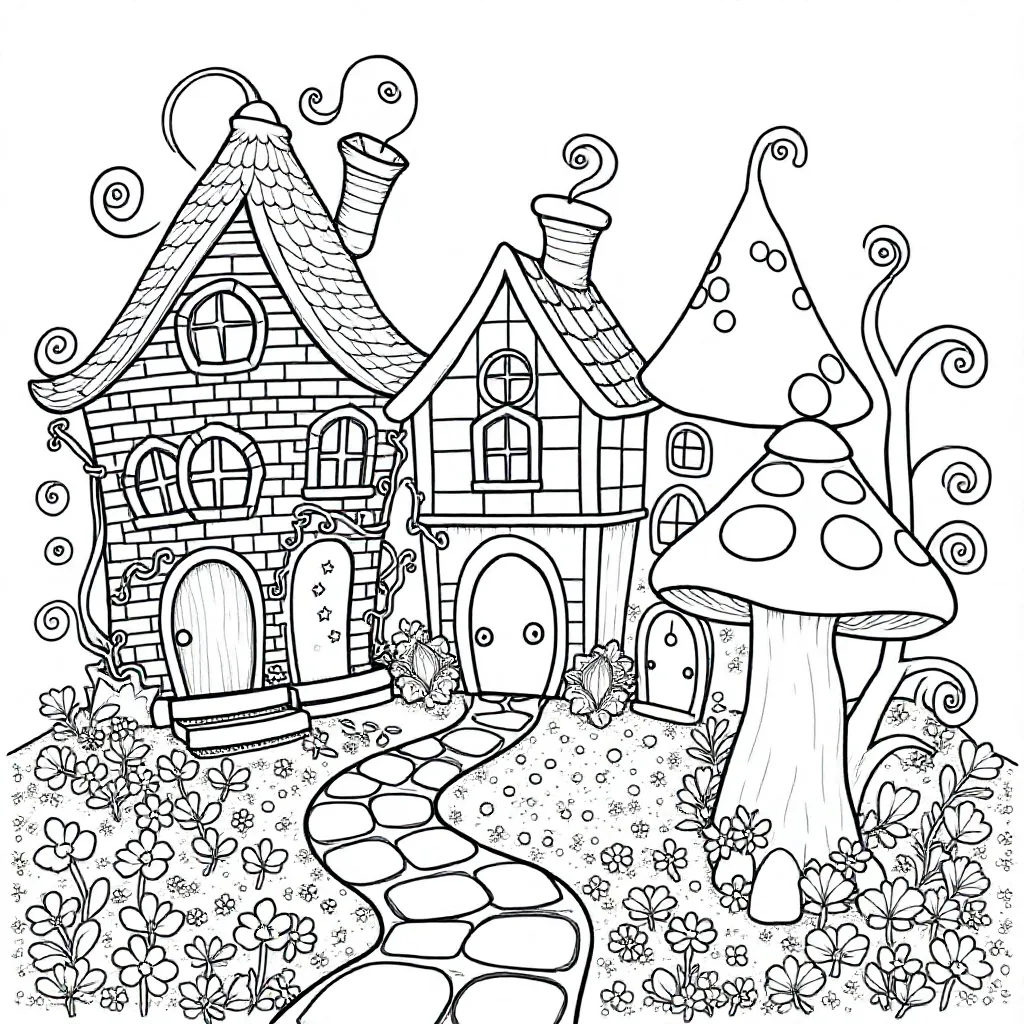 3D Huizen coloring page for children