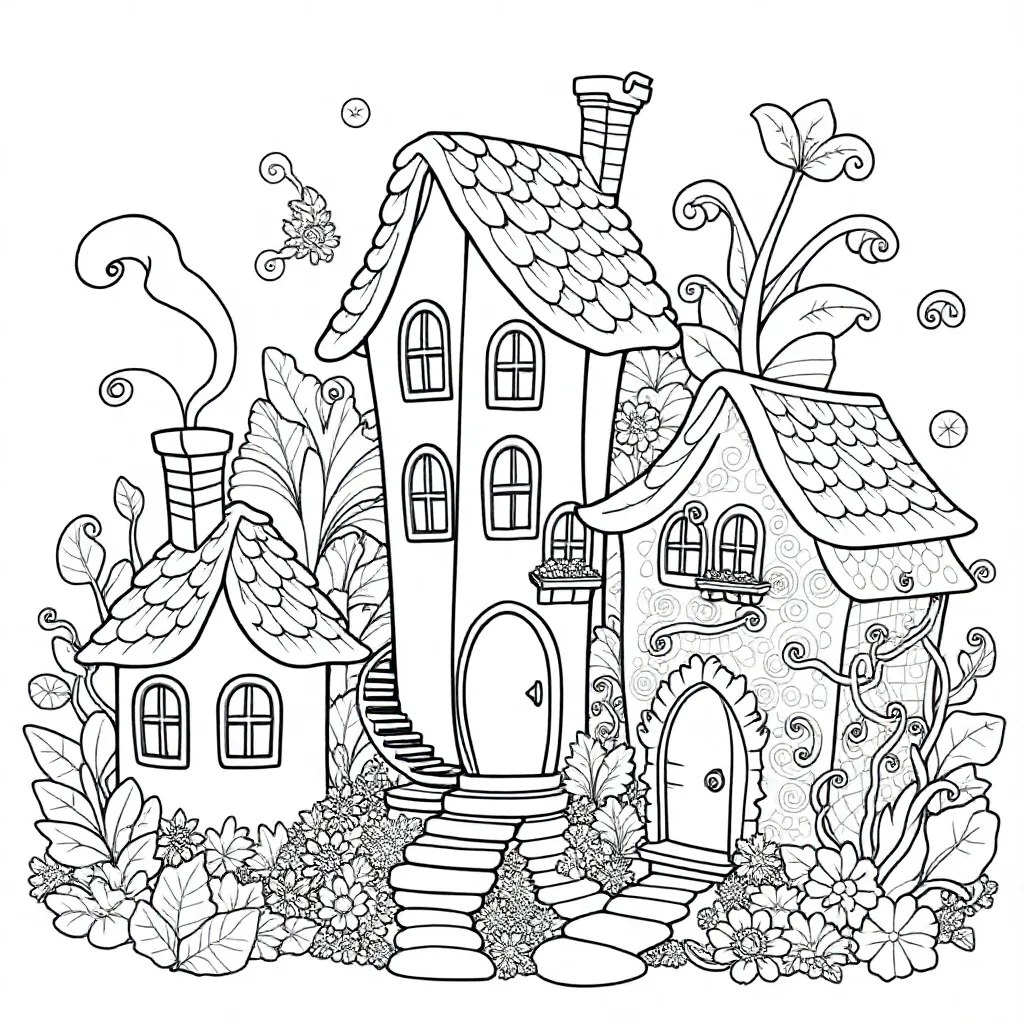 3D Huizen Planten coloring page for children