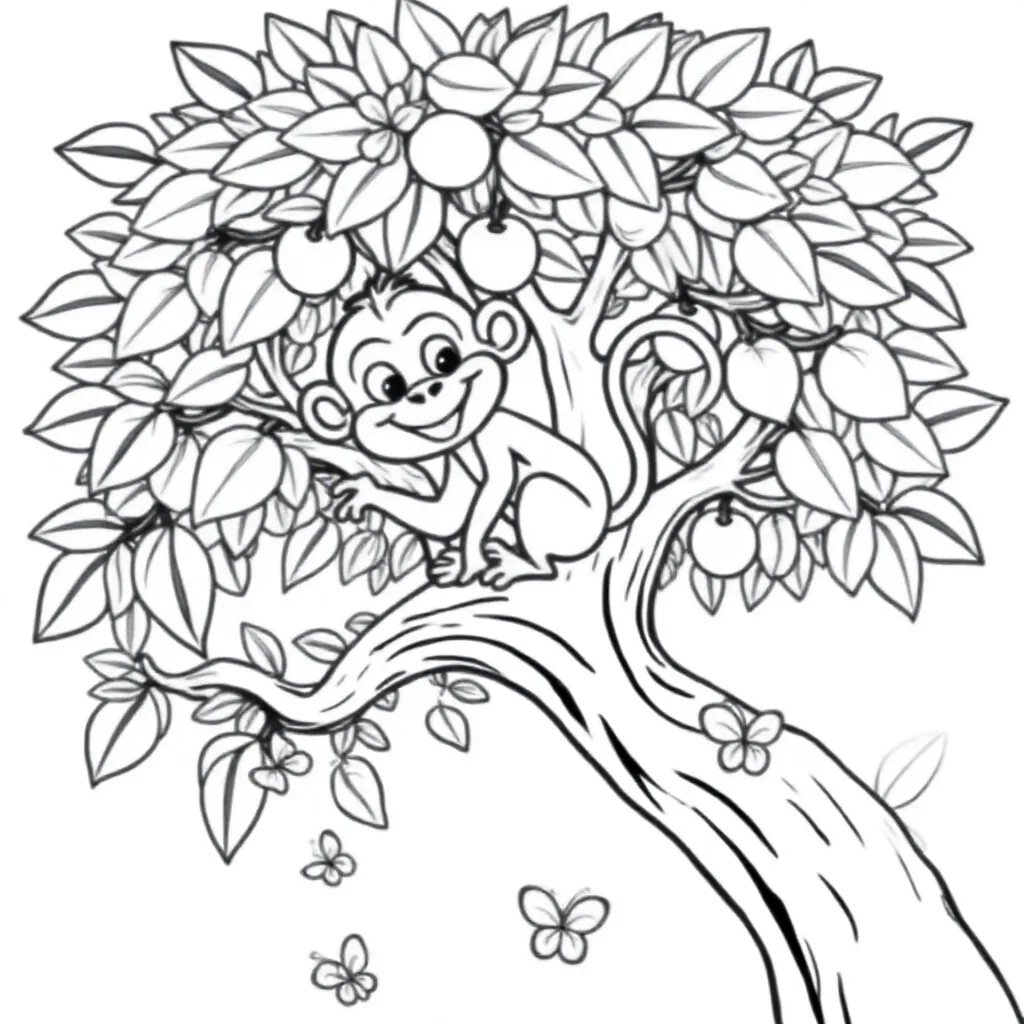 Aap In Een Boom coloring page for children