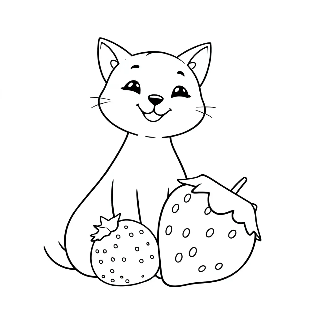 Aardbei En Kat coloring page for children