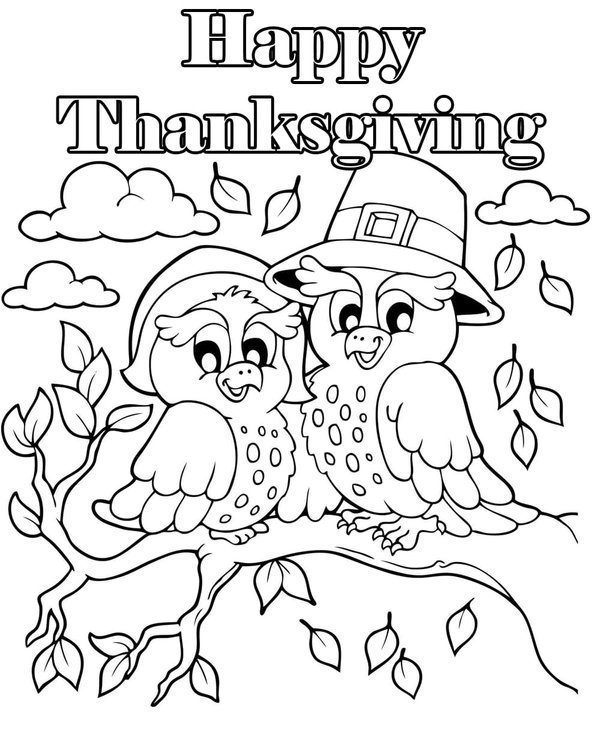 Accion De Gracias Pajaros En Un Arbol coloring page for children
