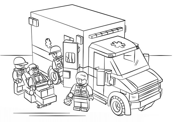 Ambulance Lego coloring page for children