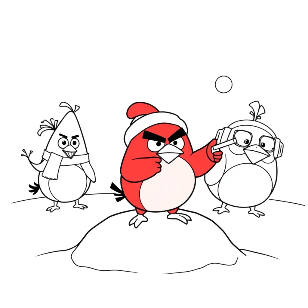 Angry Birds Winter Sneeuw Cartoon Feestelijk coloring page for children