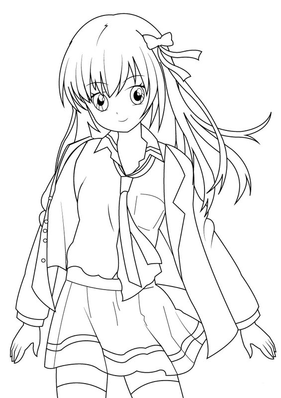 Anime Ecoliere coloring page for children