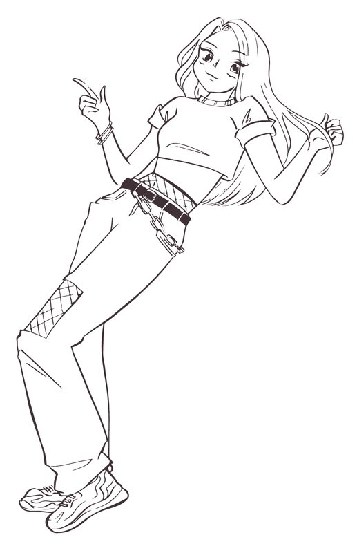 Anime Girl Jeans coloring page for children