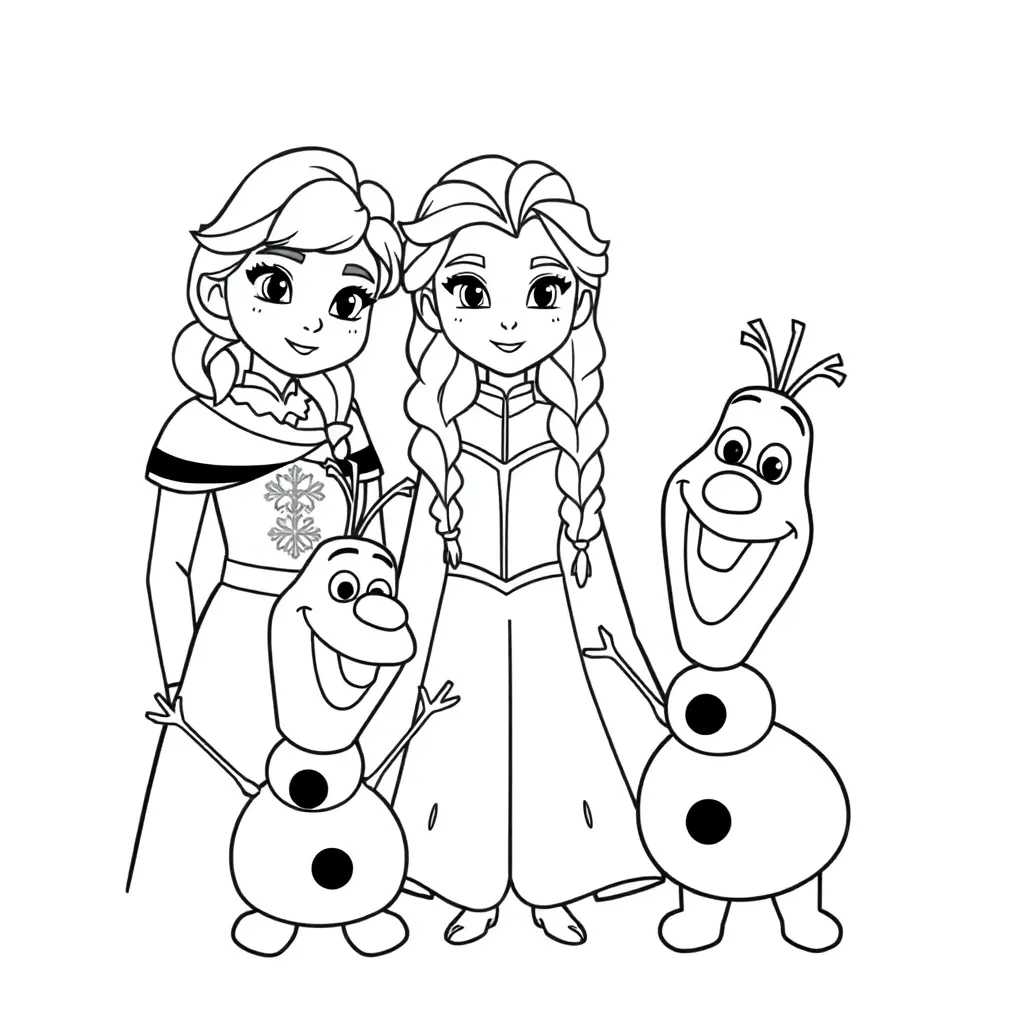 Anna Elsa En Olaf coloring page for children