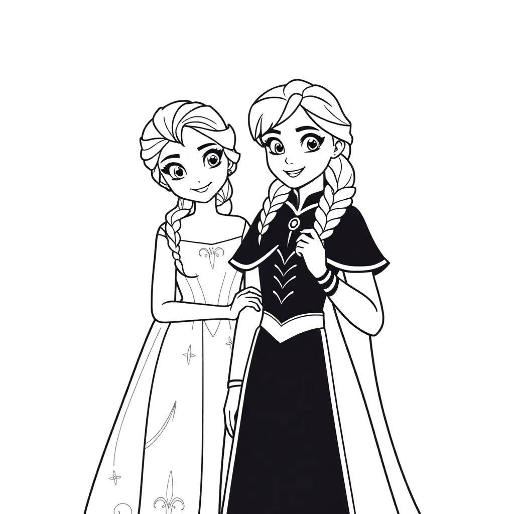 Anna En Elsa coloring page for children