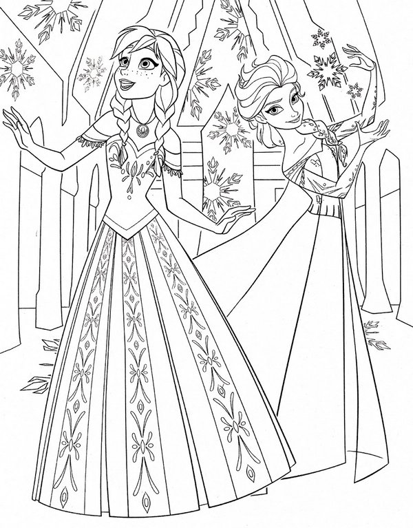 Anna Y Elsa Vestidas De Frozen coloring page for children