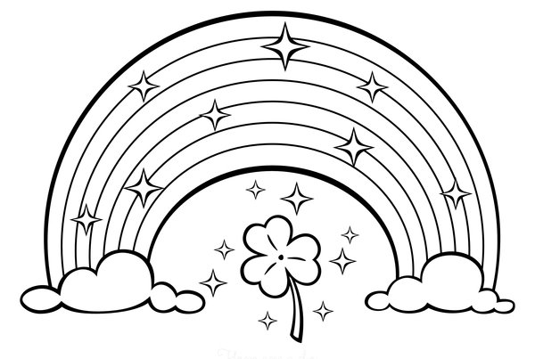 Arc-en-ciel avec étoiles et trèfle coloring page for children
