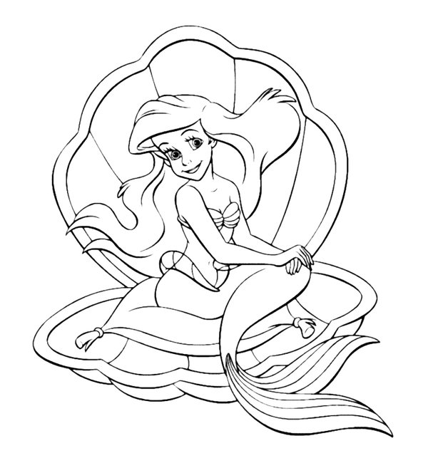 Ariel En Coquillage coloring page for children