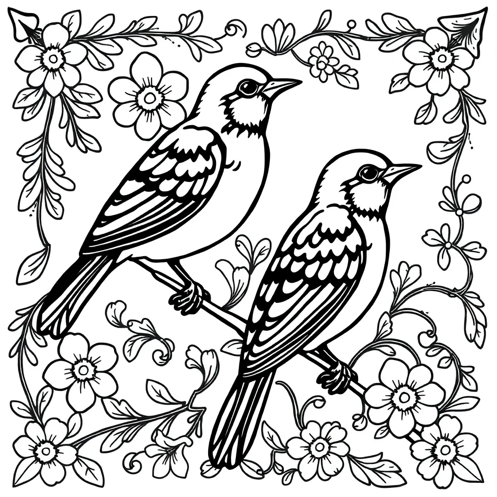 Art Nouveau Vogels Bloemen Decoratief Ontspanning coloring page for children